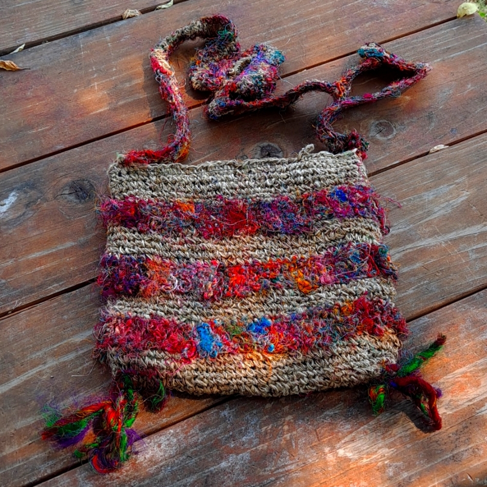 Hemp and Recycled silk eco shoulder bag NWOT